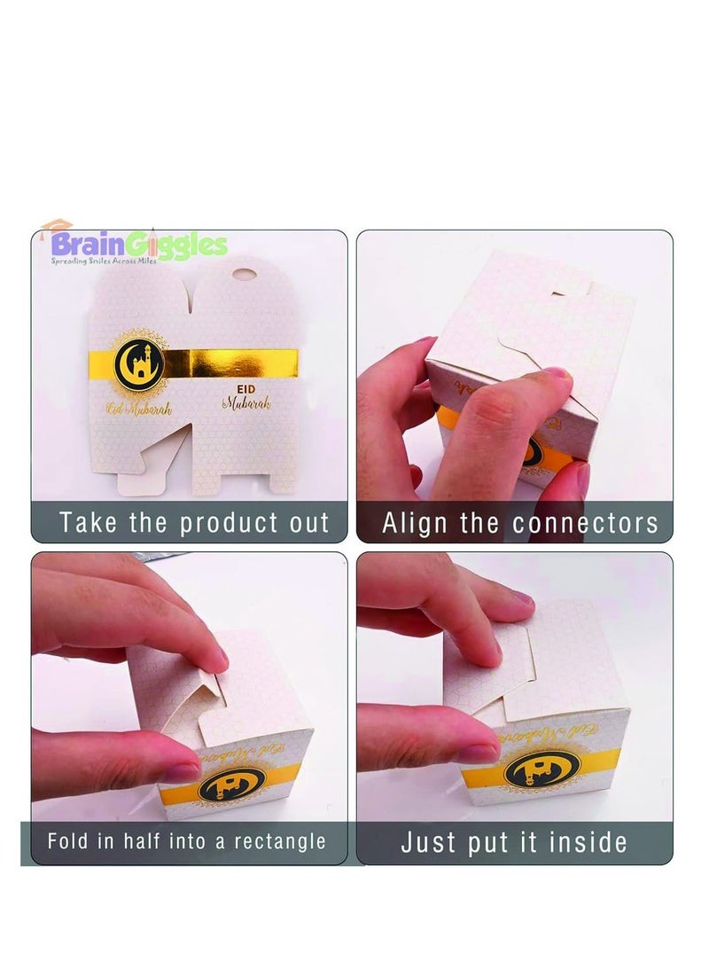 BrainGiggles Eid Mubarak Gift Boxes â€“ Pack of 5 Ramadan Favor Boxes in White & Gold - Image 4